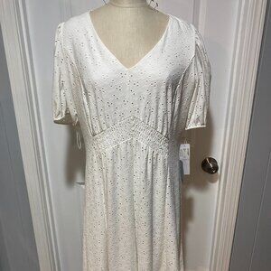 London Times Short-Sleeve White Eyelet Dress Size XL